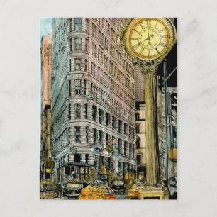 Destinations   Vintage Fifth Avenue Clock Postcard