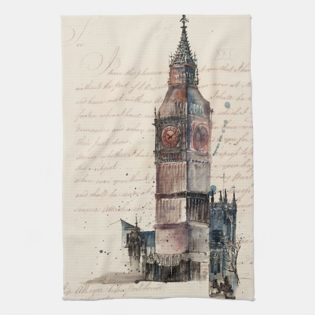 Destinations | Vintage Letters From Big Ben Tea Towel (Vertical)
