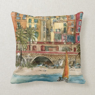 Destinations Watercolor Beach & Buildings Cushion