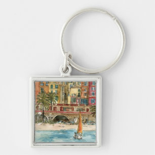 Destinations   Watercolor Beach & Buildings Key Ring