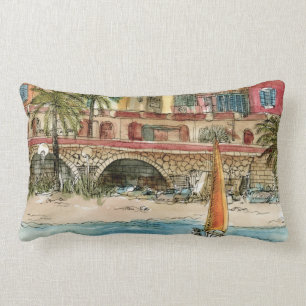 Destinations Watercolor Beach & Buildings Lumbar Cushion