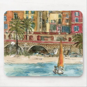 Destinations   Watercolor Beach & Buildings Mouse Mat