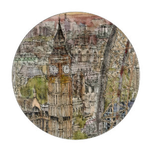 Destinations Watercolor Big Ben & London Eye Cutting Board