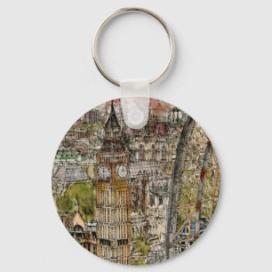 Destinations   Watercolor Big Ben & London Eye Key Ring