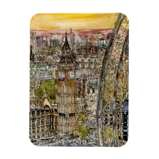 Destinations | Watercolor Big Ben & London Eye Magnet (Vertical)
