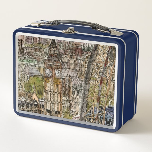 Destinations | Watercolor Big Ben & London Eye Metal Lunch Box (Front)