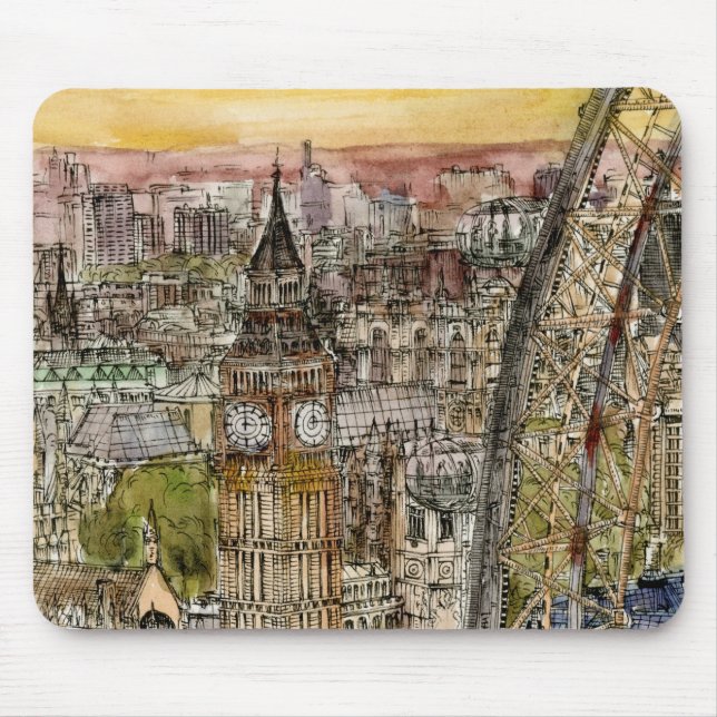 Destinations | Watercolor Big Ben & London Eye Mouse Mat (Front)