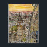 Destinations | Watercolor Big Ben & London Eye Postcard<br><div class="desc">A beautiful watercolor and ink design created by the talented Melissa Wang. Our eyes are drawn to the centre of this piece where we find London's own Big Ben. Perhaps 3.00 pm was a significant time to the gifted artist as portrayed on the clock's face. Situated at the left of...</div>