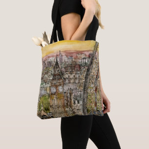 Destinations   Watercolor Big Ben & London Eye Tote Bag