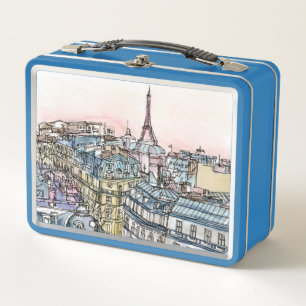 Destinations   Watercolor Eiffel Tower & Paris Metal Lunch Box