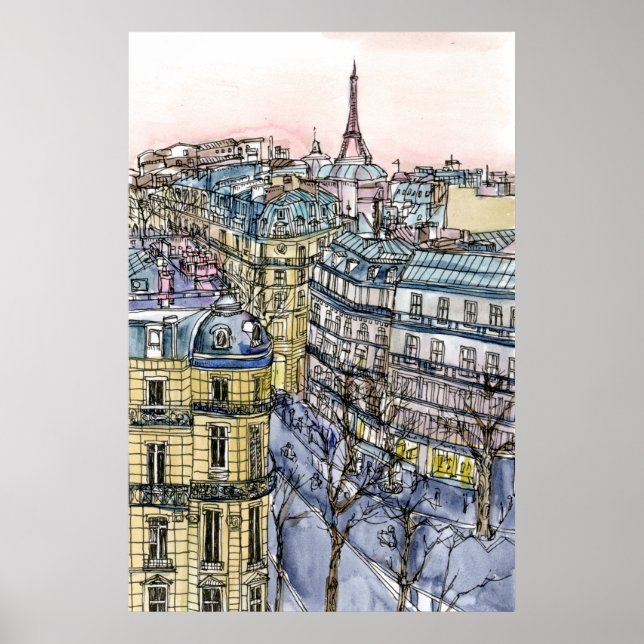 Destinations | Watercolor Eiffel Tower & Paris Poster (Front)