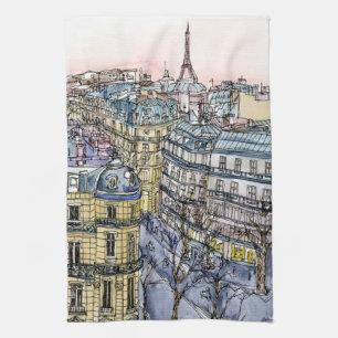 Destinations Watercolor Eiffel Tower & Paris Tea Towel