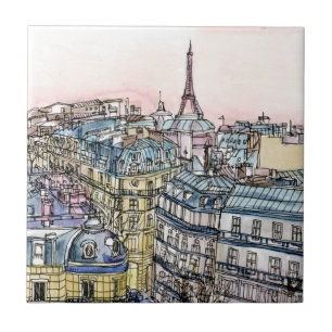 Destinations Watercolor Eiffel Tower & Paris Tile