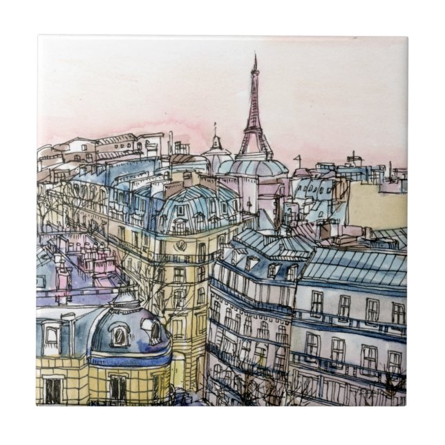 Destinations | Watercolor Eiffel Tower & Paris Tile (Front)
