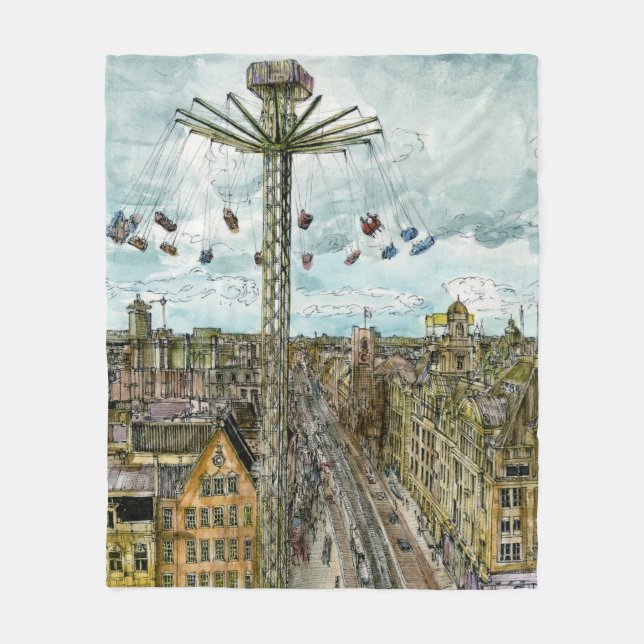 Destinations | Watercolor European Swing Ride Fleece Blanket (Front)