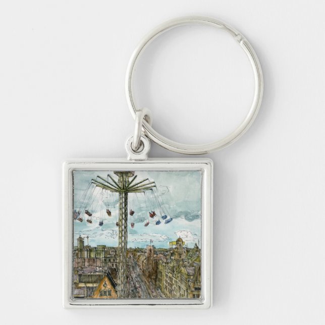 Destinations | Watercolor European Swing Ride Key Ring (Front)