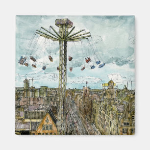 Destinations Watercolor European Swing Ride Magnet