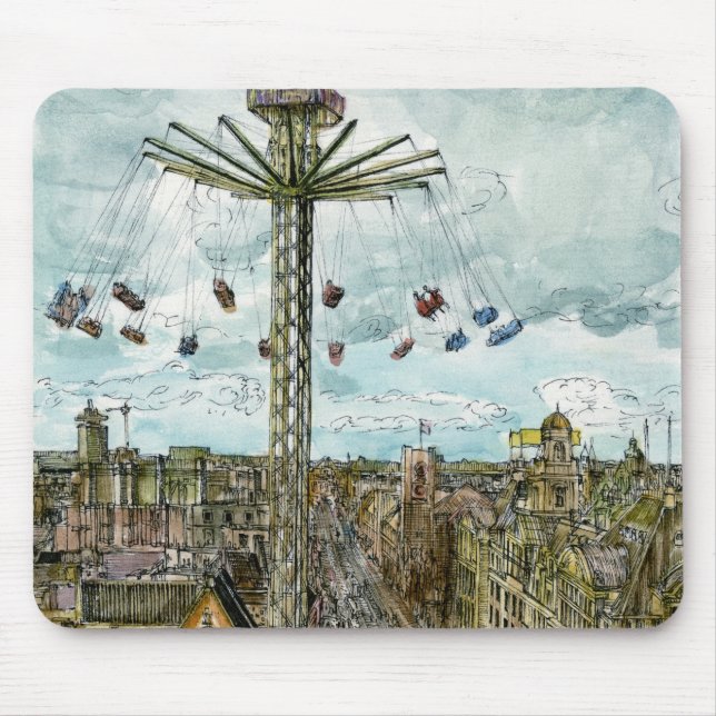 Destinations | Watercolor European Swing Ride Mouse Mat (Front)