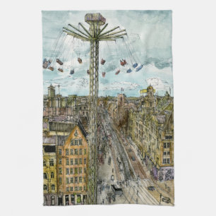 Destinations   Watercolor European Swing Ride Tea Towel