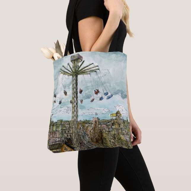 Destinations | Watercolor European Swing Ride Tote Bag (Close Up)