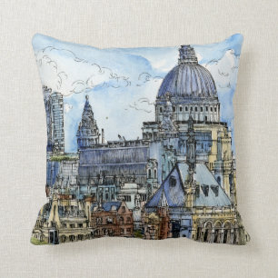 Destinations Watercolor River Thames Waterfront Cushion