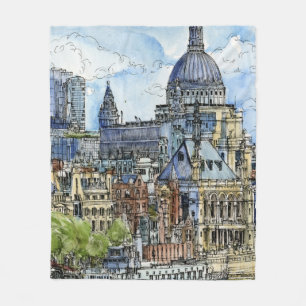 Destinations Watercolor River Thames Waterfront Fleece Blanket