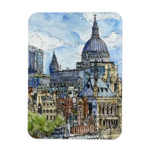 Destinations Watercolor River Thames Waterfront Magnet