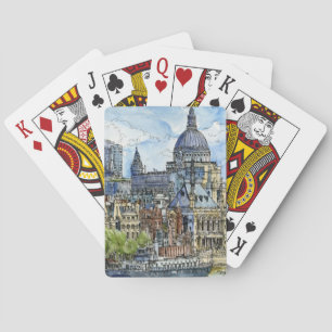 Destinations   Watercolor River Thames Waterfront Playing Cards