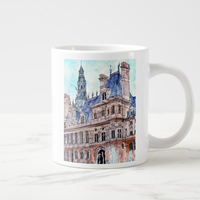 Destinations | Watercolor Rustic Hotel de Ville Large Coffee Mug (Right)