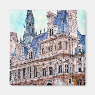 Destinations Watercolor Rustic Hotel de Ville Magnet
