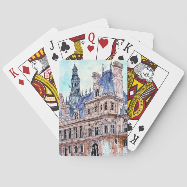 Destinations | Watercolor Rustic Hotel de Ville Playing Cards (Back)