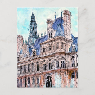 Destinations   Watercolor Rustic Hotel de Ville Postcard