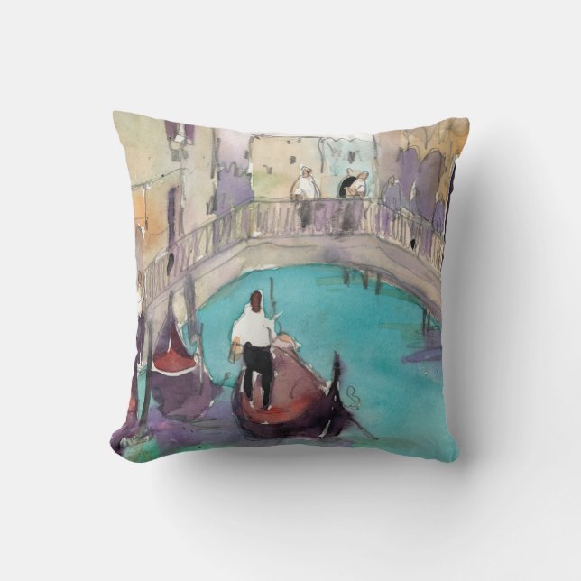 Destinations | Watercolor Venice Gondola Ride Cushion (Front)