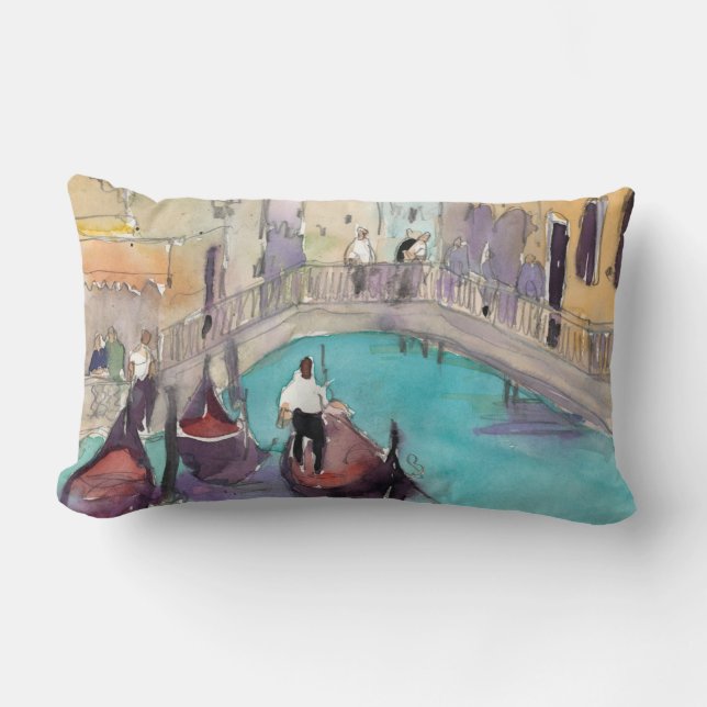 Destinations | Watercolor Venice Gondola Ride Lumbar Cushion (Front)
