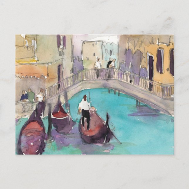 Destinations | Watercolor Venice Gondola Ride Postcard (Front)