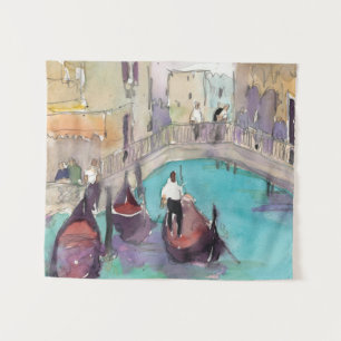 Destinations Watercolor Venice Gondola Ride Tapestry