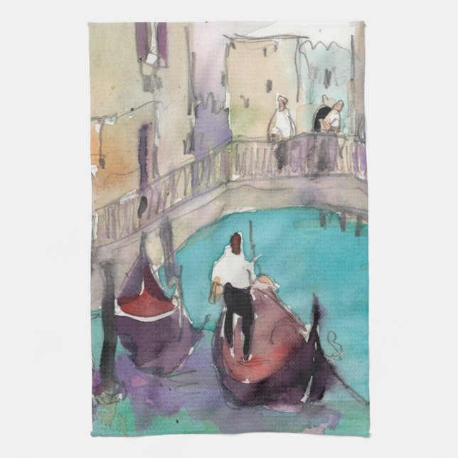 Destinations | Watercolor Venice Gondola Ride Tea Towel (Vertical)