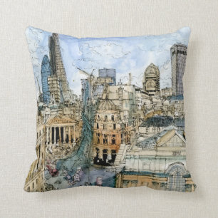 Destinations   Watercolor Vintage London Street Cushion