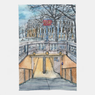Destinations Watercolor Vintage Metro Entrance Tea Towel