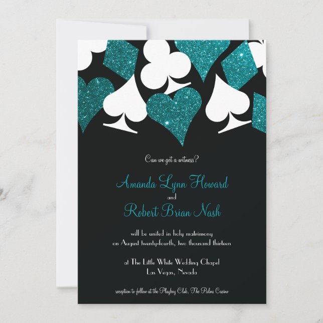 Destiny Las Vegas Wedding Invite Teal Blue Glitter (Front)