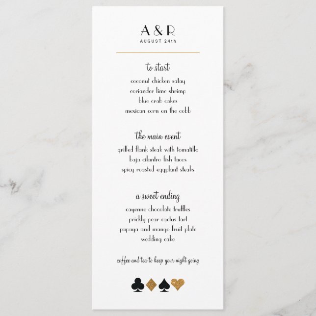 Destiny Las Vegas Wedding Menu Faux Gold Glitter (Front)