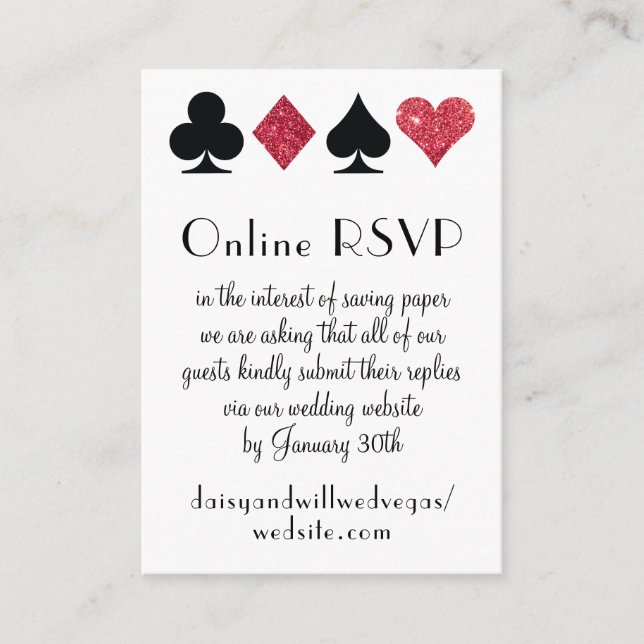 Destiny Las Vegas Wedding Online RSVP Red Glitter Enclosure Card (Front)