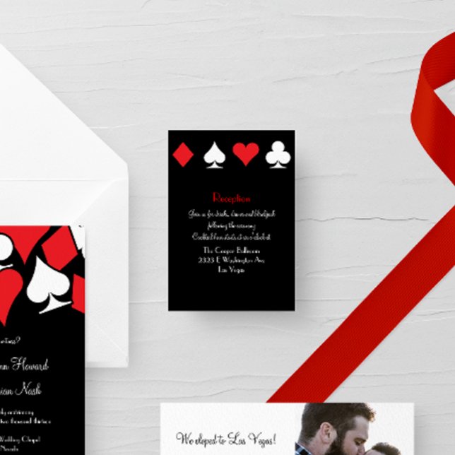 Destiny Las Vegas Wedding Reception Extra Info Enclosure Card (red white and black card suits themed Las Vegas wedding suite reception card)