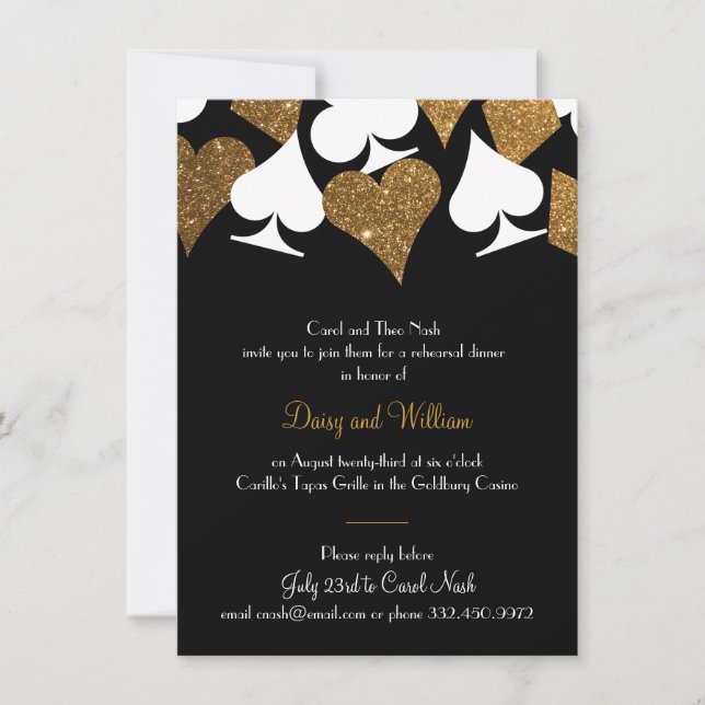 Destiny Vegas Rehearsal Dinner Faux Gold Glitter Invitation (Front)