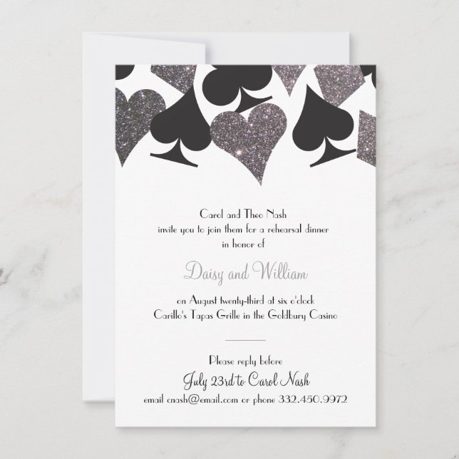 Destiny Vegas Rehearsal Dinner Faux Silver Glitter Invitation (Front)