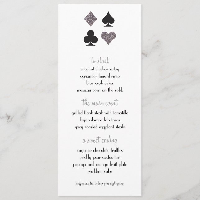 Destiny Vegas Wedding Menu Faux Platinum Glitter (Front)
