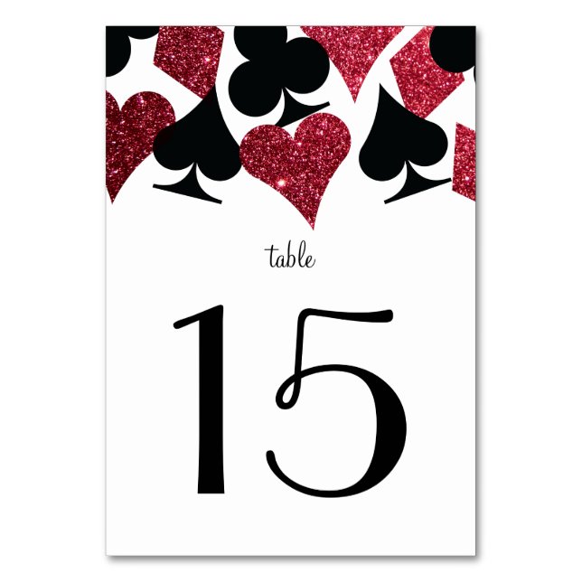 Destiny Vegas Wedding Reception Red Faux Glitter Table Number (Front)