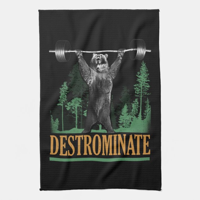 Destrominate - Bear - Funny Workout Inspirational Tea Towel (Vertical)