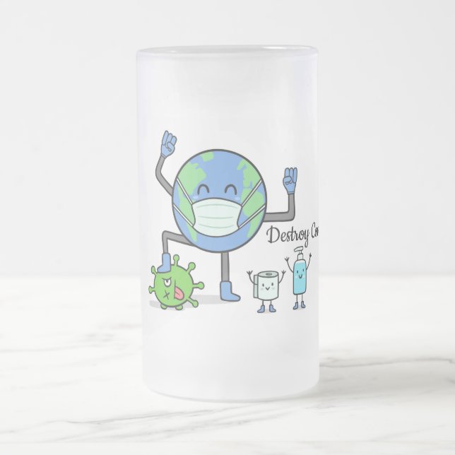 Destroy Covid19 Frosted Glass Beer Mug (Center)
