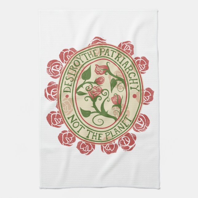 Destroy the patriarchy not the planet Feminist Tea Towel (Vertical)